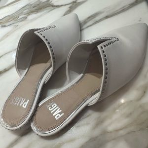 White PAIGE Leather Slides